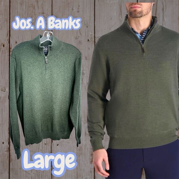 Jos. A. Bank Signature Collection 1/4 Zip Pima Cotton Sweater Green Men's Large - Picture 1 of 7